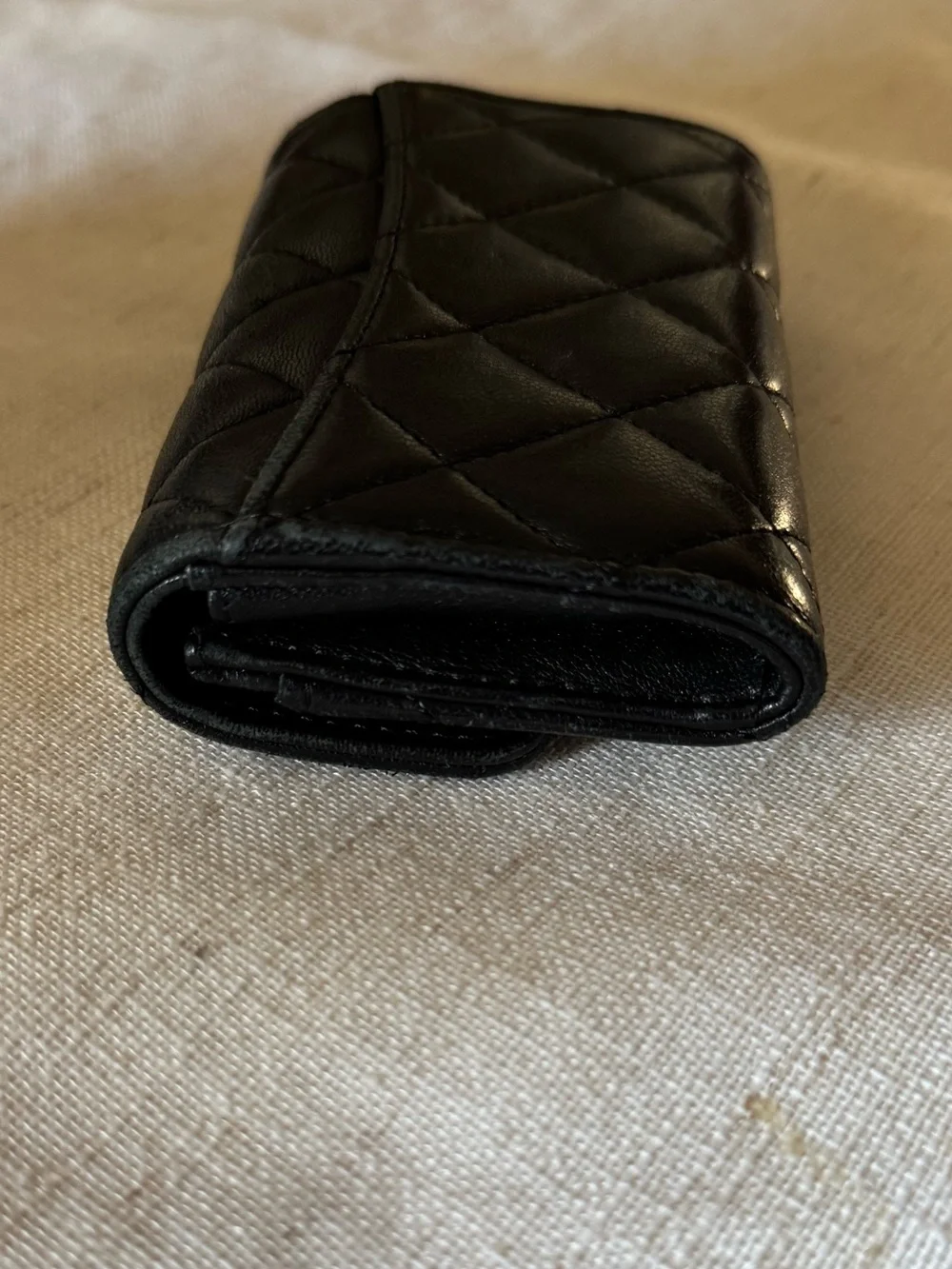 CHANEL Black Quilted Leather Card Case with Silver CC Hardware
